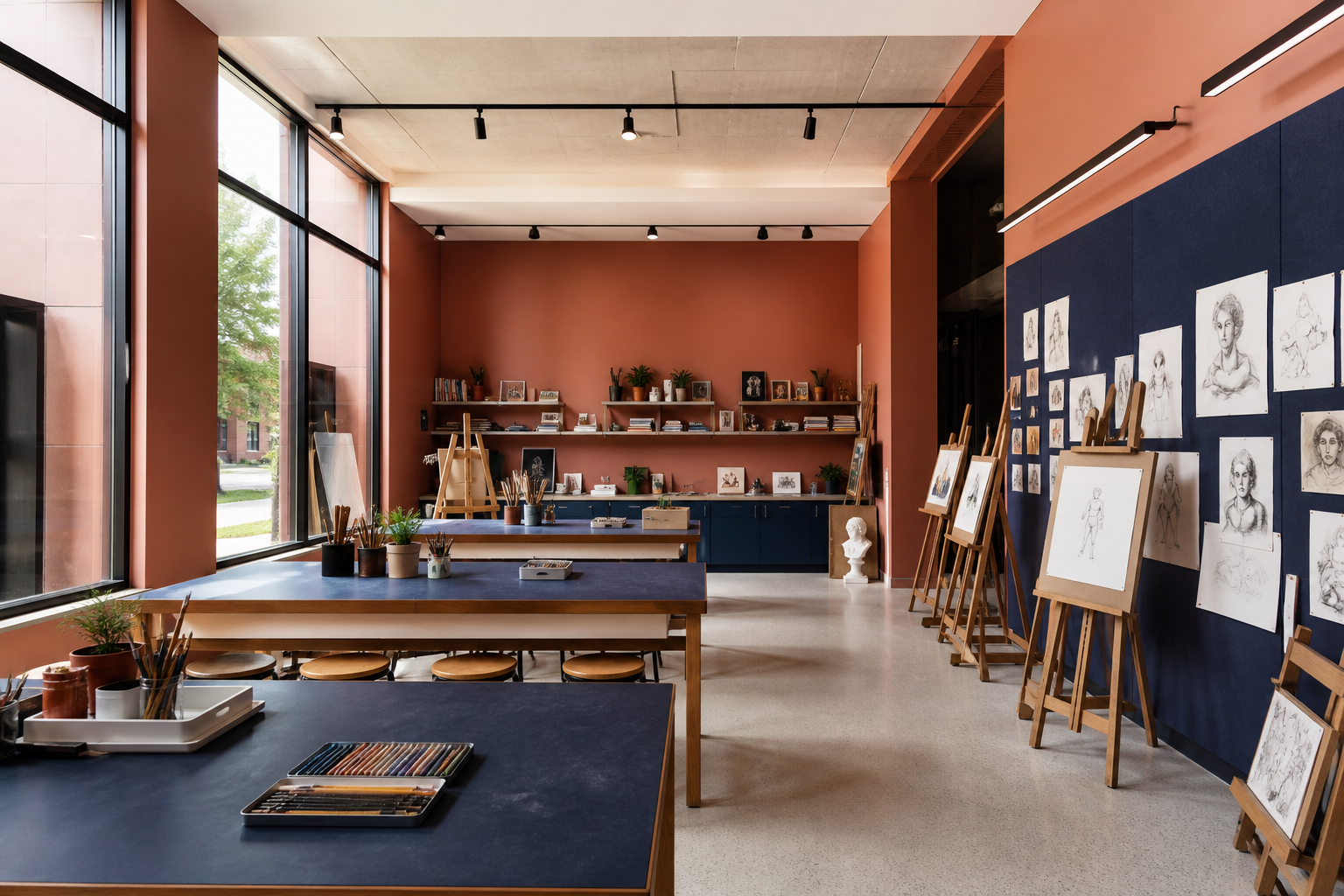 Creative arts studio with easels and natural light